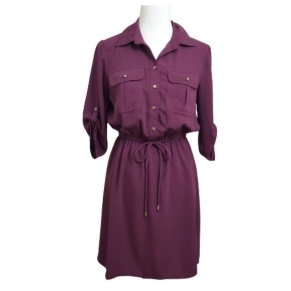 Vanity Women’s roll tab sleeve belted Shirtdress Sz M - Picture 1 of 7